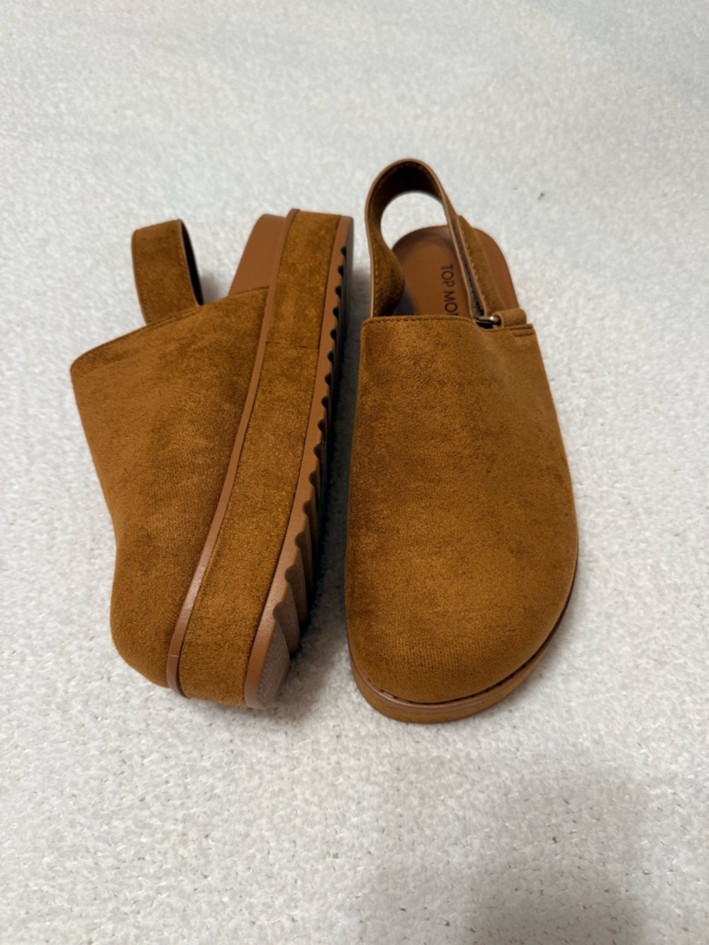 TOP Moda Suede Platform Slingback Mules in Cognac Brown